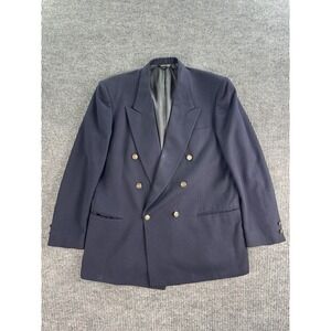 Pierre Cardin Blazer 43L Navy Wool Double Breasted Brass Equestrian Horse Logo